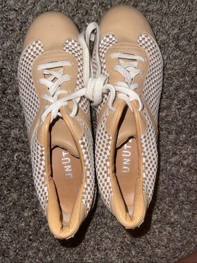 Beige and White Checker Lace-Up Women's Sneakers